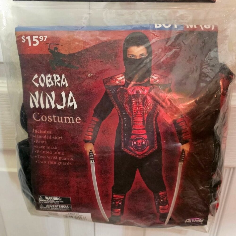 Fun World Cobra Ninja Costume Boys 8 Halloween Kids Snake Red Black